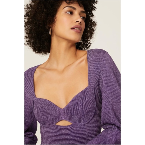 Herve Leger Oversized Lurex Ottoman Bandage Top in Purple Metallic - Picture 2 of 6